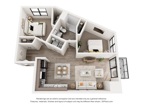 Floor plan for 2 beds, 1 bath, 879 sqft